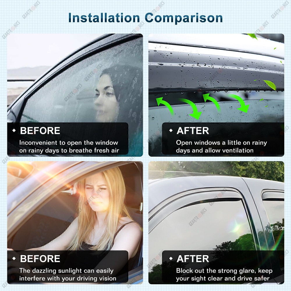 For 2014-2018 Chevy Silverado Double Cab Window Visor Vent Rain Guard Deflector