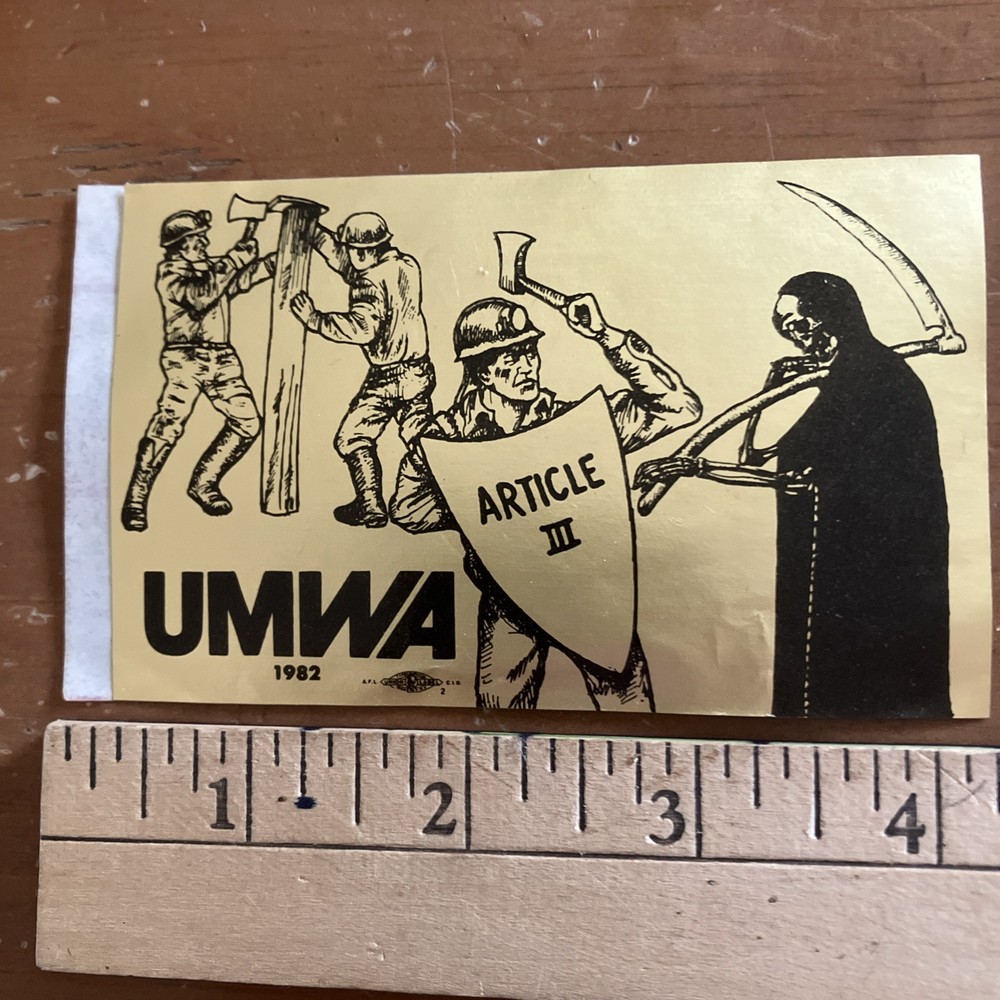 UMWA Union Sticker Mining grim reaper Vintage