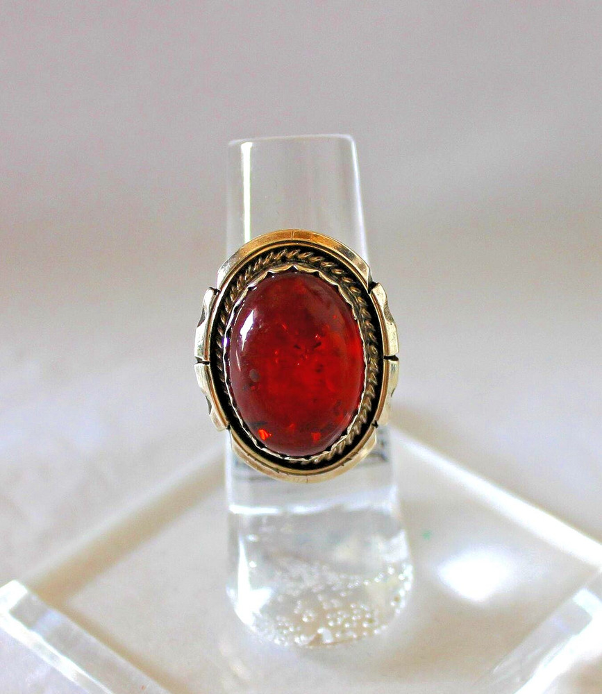 Amber and Sterling Silver Ring