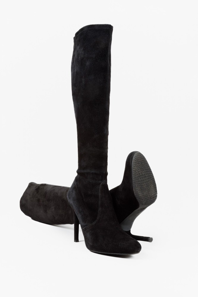Stuart Weitzman Knee-High Black Suede Boots, Size 37