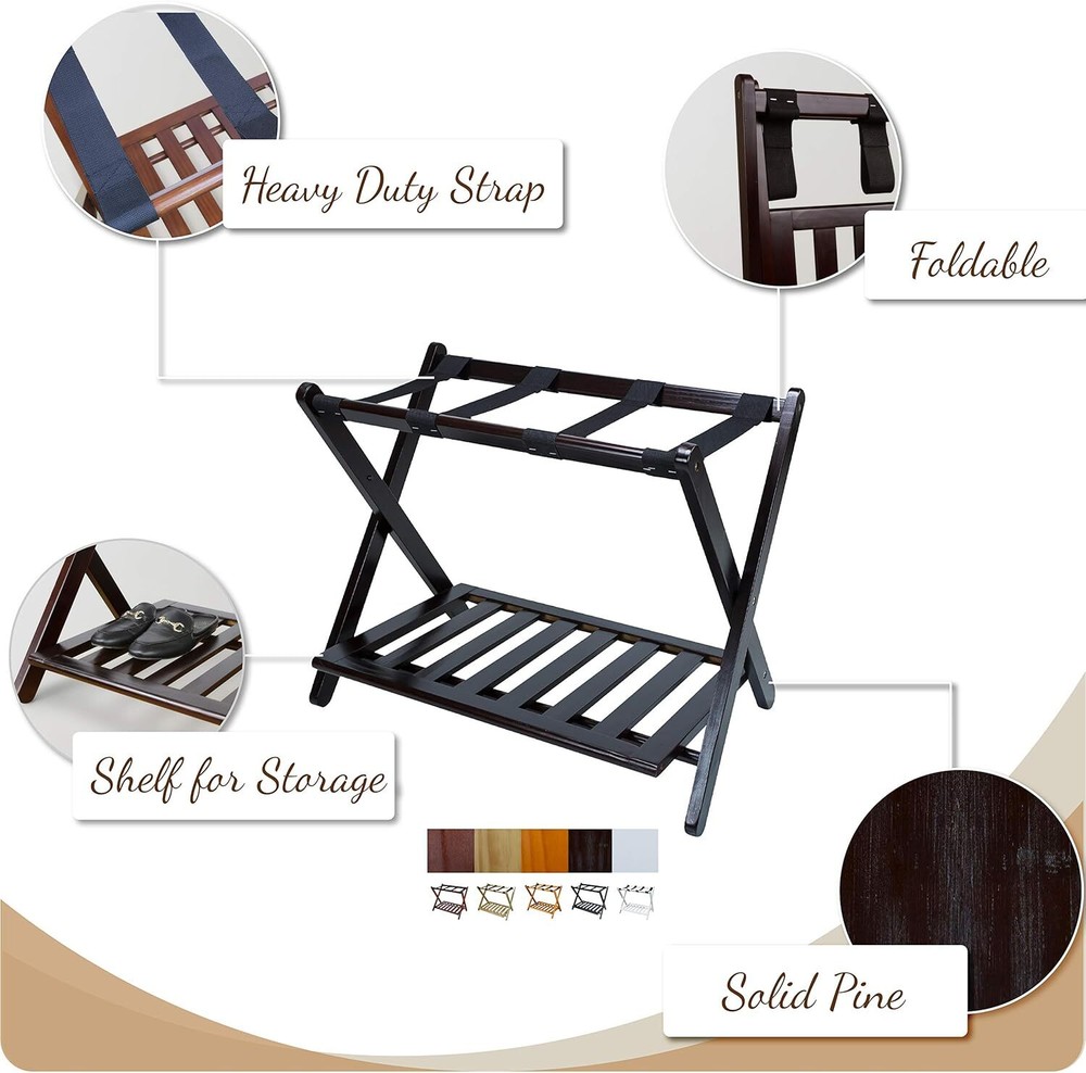 Luggage Rack with Shelves, Espresso