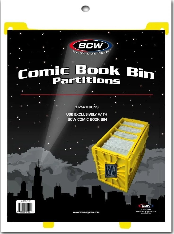 BCW  Yellow Short or Long Comic Book Bin 3 Partitions Pack Regular Not Graded