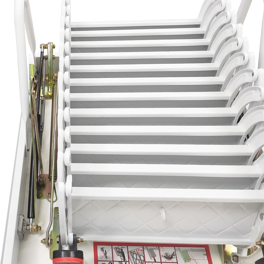 9.8ft Hidden Telescopic Folding Ladder White Attic Pull Down Ceiling stairs