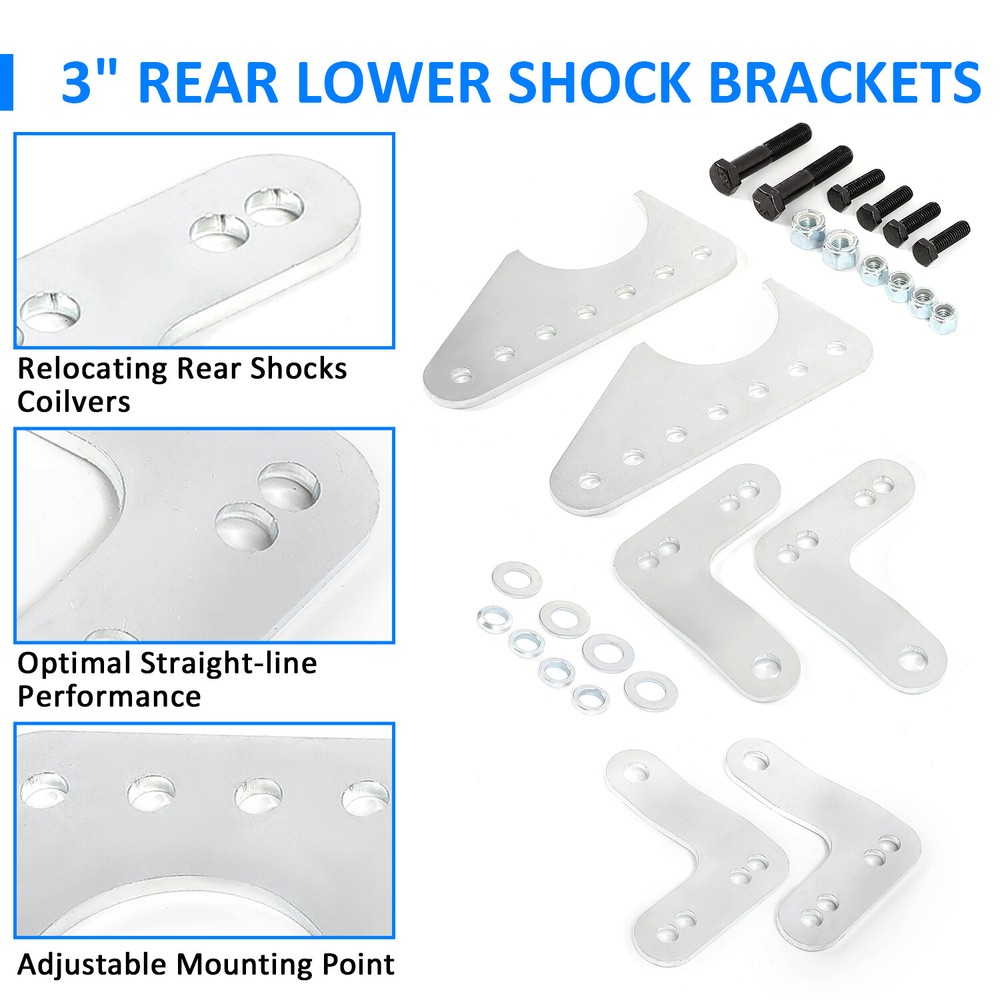 New Universal Coilover Shock Mount Kit Adjustable Rear Lower Brackets