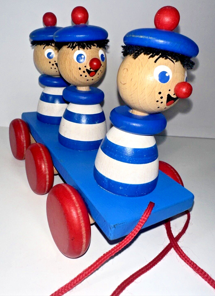 Wooden Pull Toy - Blue & White Bobbing Sailor Boys - HTF