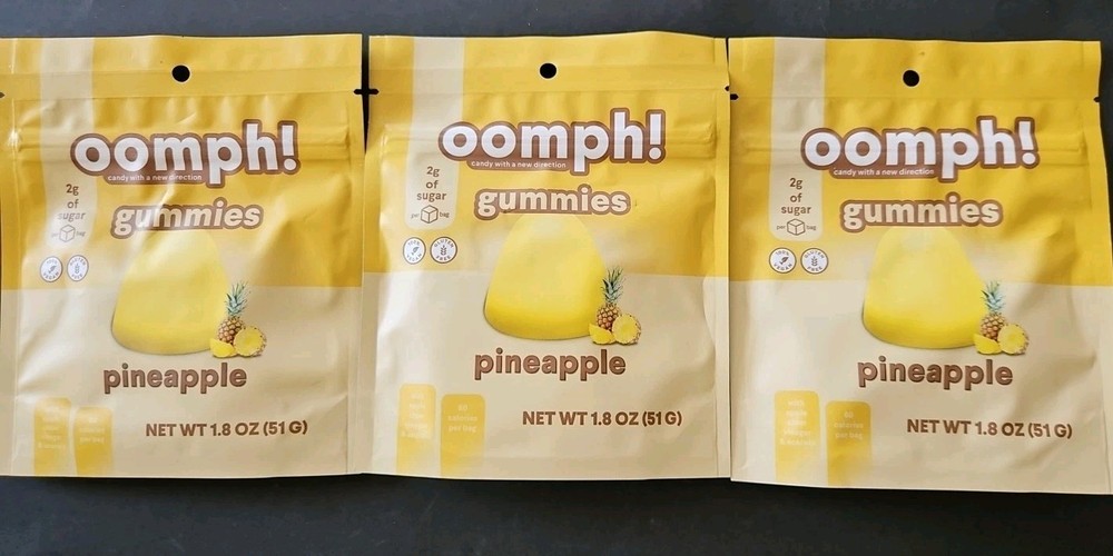 3 Pack~ OOMPH! "Candy With A New Direction" Pineapple Gummies 1.8oz~ 2g Sugar