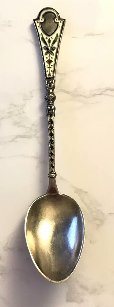 ANTIQUE STERLING SILVER SILVER 950 ENAMEL JACOB TOSTRUP SPOON .