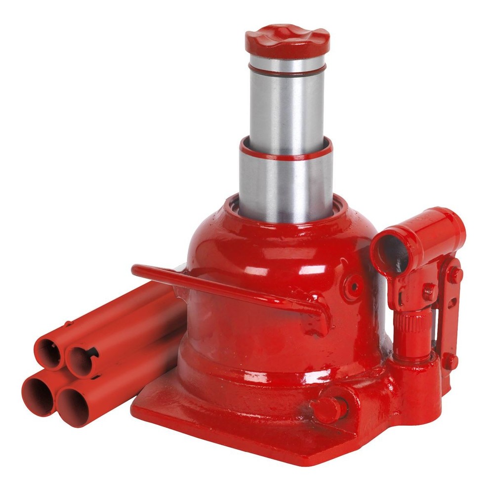 Sealey Bottle Jack 10tonne Low Entry Telescopic Overload Valve 4pc Handle