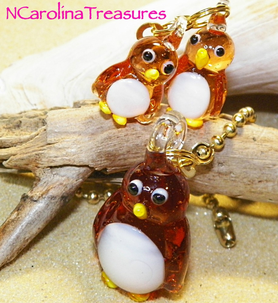 MURANO GLASS CEILING FAN LIGHT SWITCH PULL MAMA BABY ORANGE PENGUIN SET