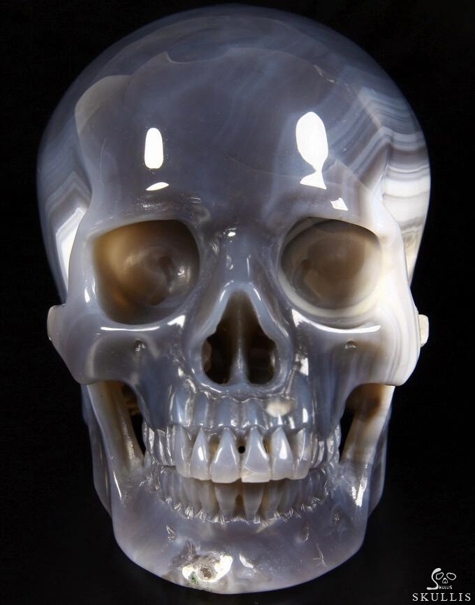 Unique Geode Huge 6.2" Agate Carved Crystal Skull