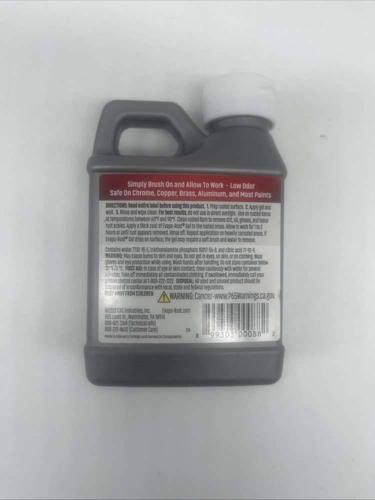 Crc Evapo-rust Gel Rust Remover, 8 Fl Oz, Rust Remover for Vertical Surfaces, El