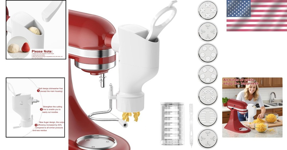Versatile Kitchenaid Pasta Maker with 7 Plates & Durable High-Strength Plastic