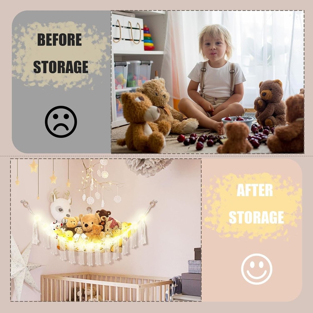 Handmade Expandable Stuffed Animal Net with LED Light - Perfect Kid's Storage