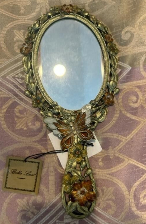 NWT Beautiful Jewel and Enamel Hand Mirror