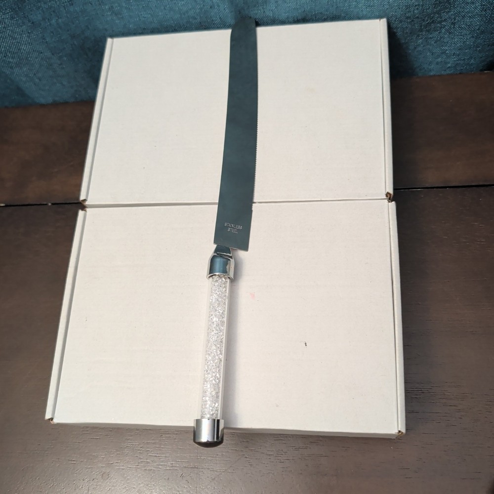 Mr & Mrs Wedding Cake Server Knife Set | Crystal Filled Bling Handle Stainless