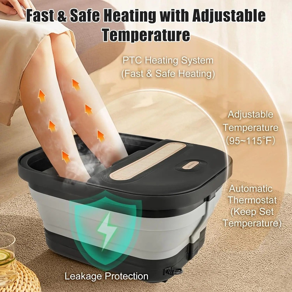 Portable Foot Spa Soak Tub Heated Massage Rollers Bubbles Remote Control