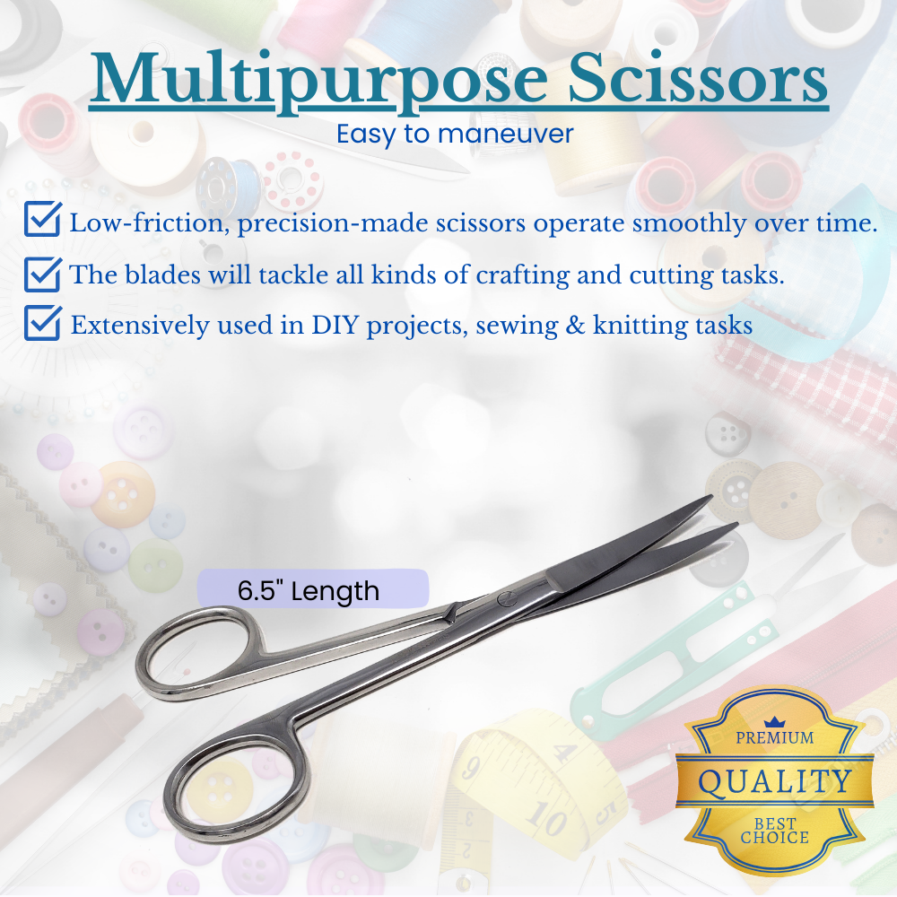 Sewing Craft Art DIY Scissors 6.5" Curved Tips Sharp/Sharp All Purpose Shears