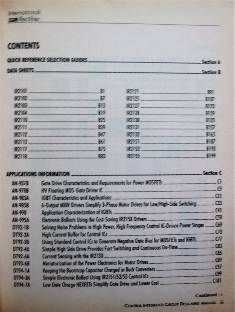 Control Integrated Circuits Designers Manual International Rectifier Electronics