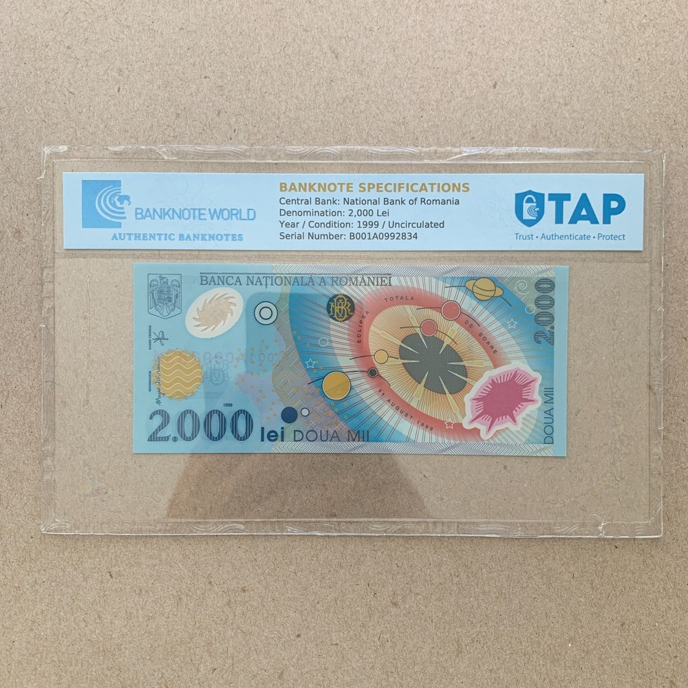 Space GALAXY Romania 2000 LEI 1999 Commemorative POLYMER Romanian Certificated