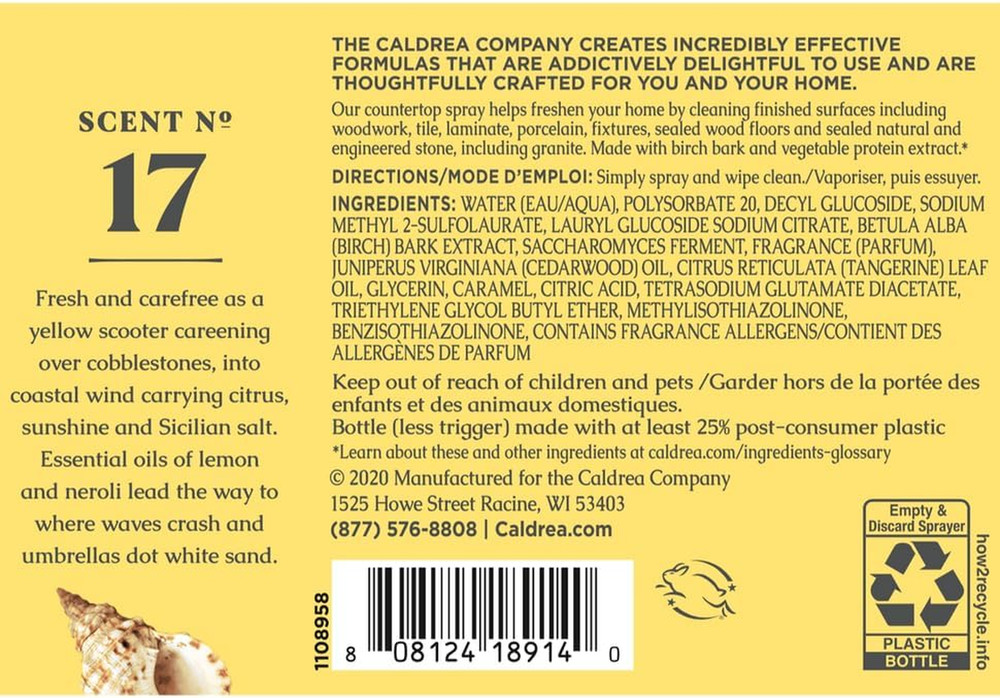 Caldrea Multi-Surface Countertop Spray Cleaner, Made with Vegetable Protein Extr