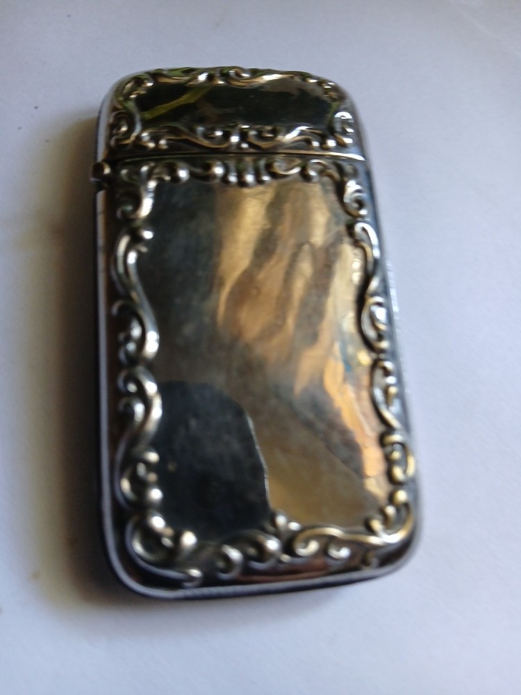 Vintage Silver Plated  Match Safe Holder Striker On Bottom Great Embossing 👍
