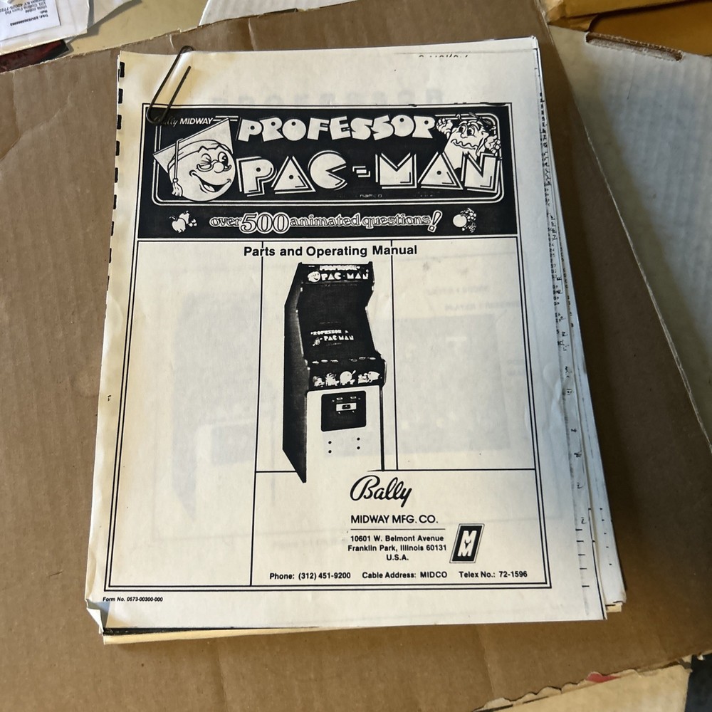 Professor Pac-Man Midway Arcade Game  manual