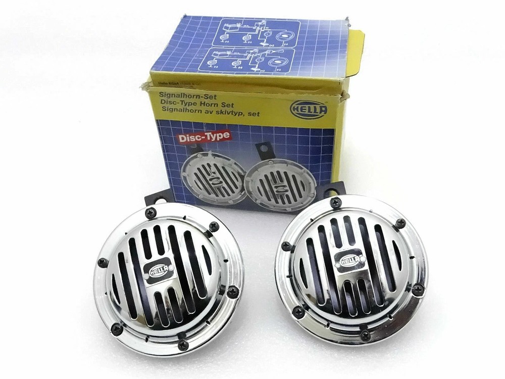 HELLA CHROME DISC TYPE HORN SET 12V PAIR