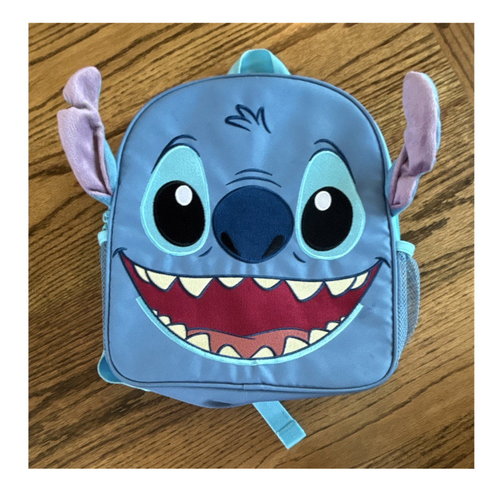 Disney Stitch Kids Blue Polyester Backpack with Ears & Adjustable Straps