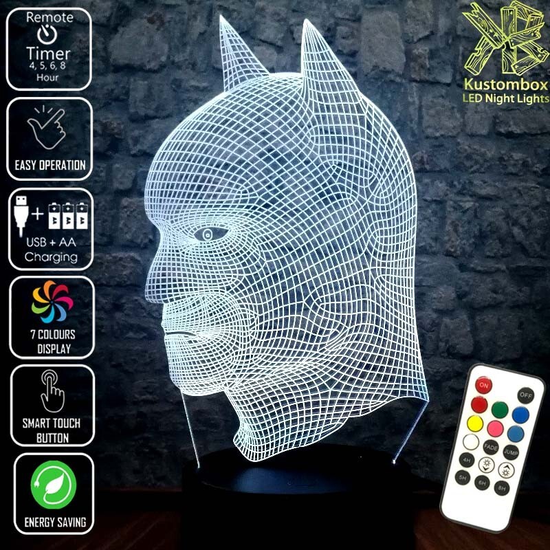 BATMAN WIRE FRAME - 3D LED BATTERY USB NIGHT LIGHT 7 COLOUR + REMOTE CONTROL