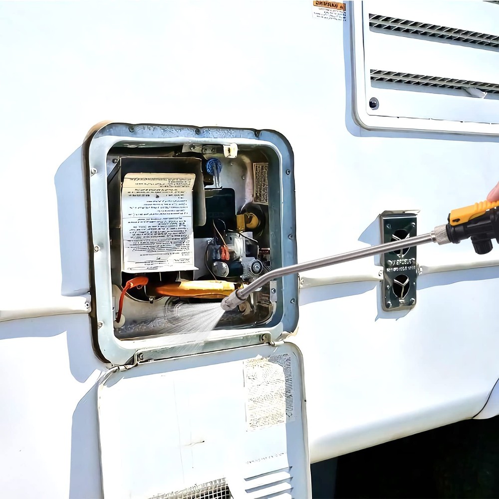 Tubo metálico para enjuagar el tanque del calentador de agua de la autocaravana