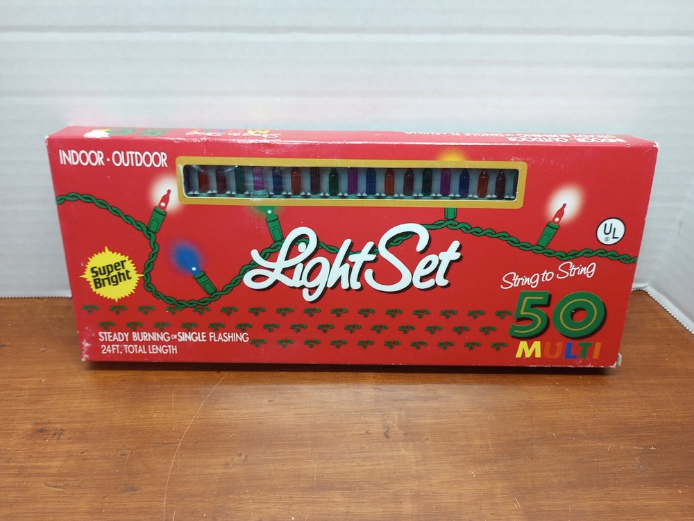 VINTAGE - Miniature Christmas 50 Light Set - Steady Burning or Single Flashing