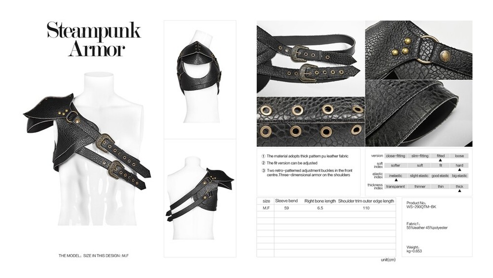 Man‘S Black Steampunk Thick Three-Dimensional Armor Oneshoulder Armor Accessory