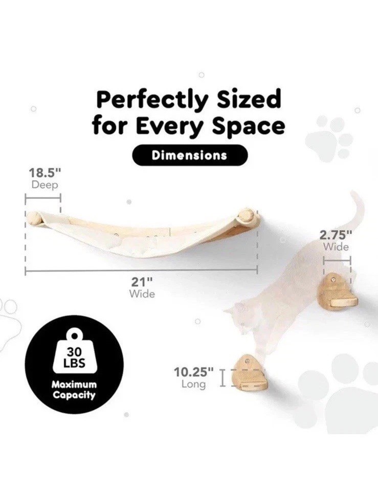 RUBQI PETS, Cat Steps & Hammock with 3 Steps, Parisian Script Print