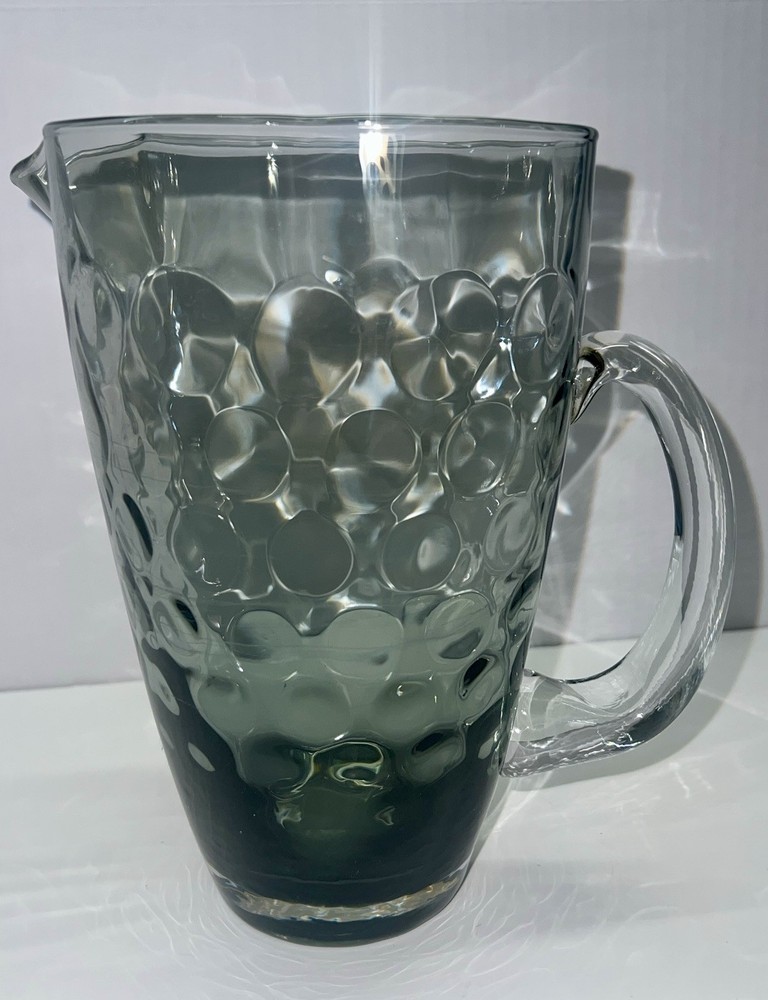 VTG Water Pitcher Gradient Gray Bubble Clear Handle Square - Libby, Anchor ??