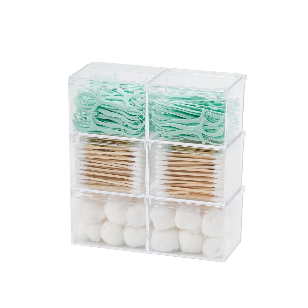 3 Pack Bathroom Canister with Divider, Plastic Vanity Drawer Storage Jars wit...