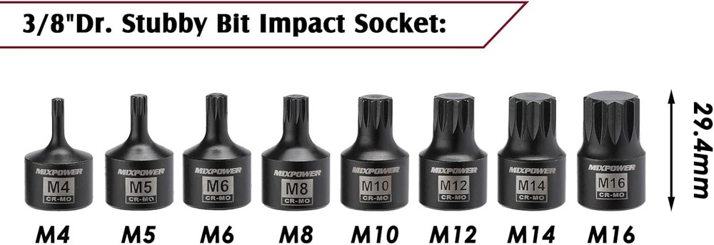 MIXPOWER 3/8" Drive Master Hex Bit Impact Socket Set, Black