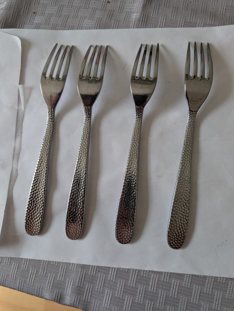 D&V Design And Value Dinner Forks 4 Pc Stainless Flatware Replacement Hammered