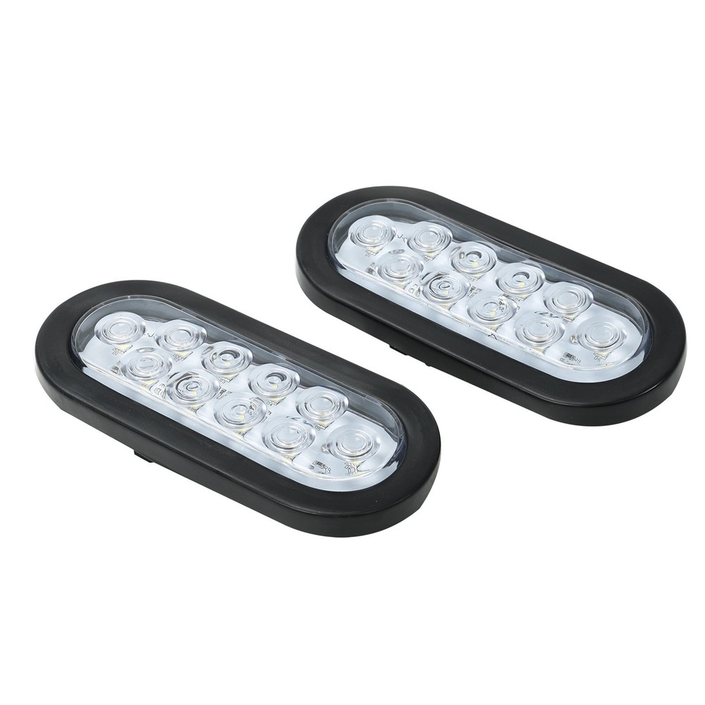2x 6" Oval White 10 LED Trailer Truck Sealed Reverse Back-Up Tail Lights 12V