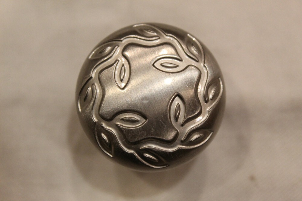 One Heavy Round Solid Brushed Nickel Cabinet Drawer Pull Leaf Design J-12