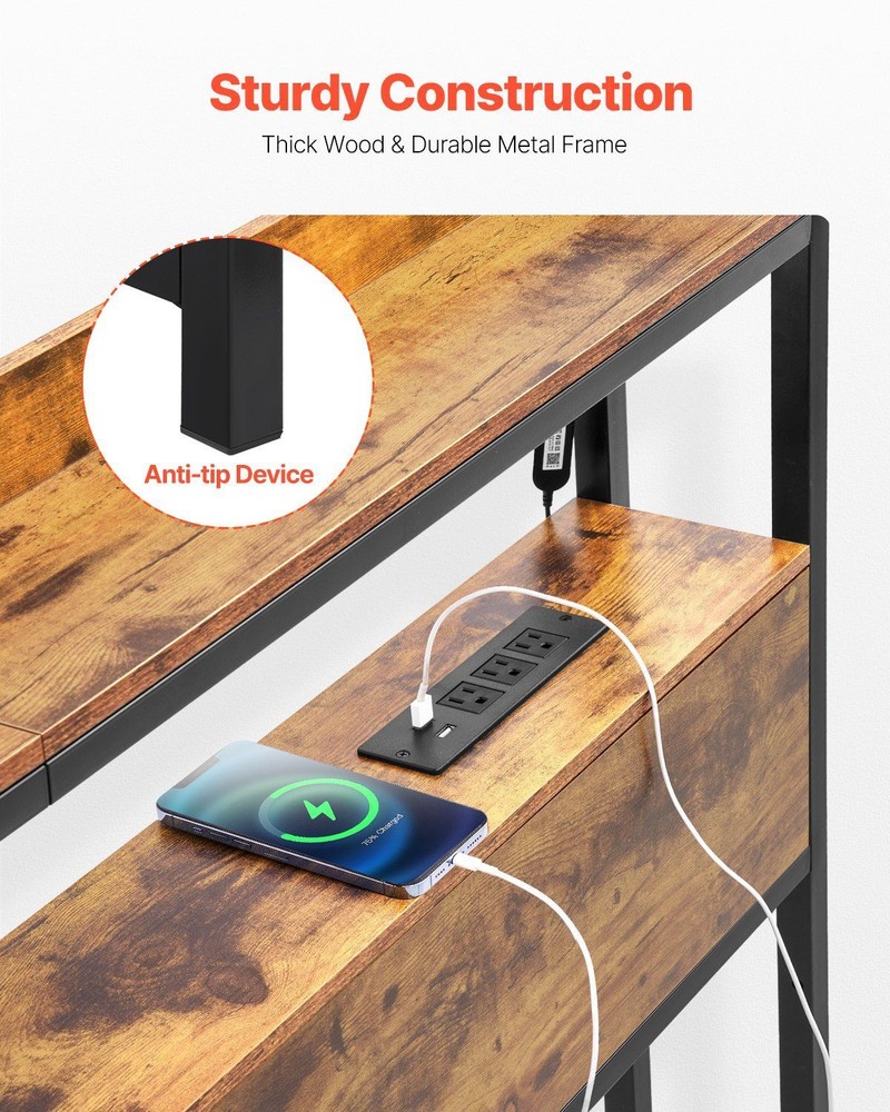 Adjustable Full Size Headboard w/Storage Shelves, USB Charging & LED Light