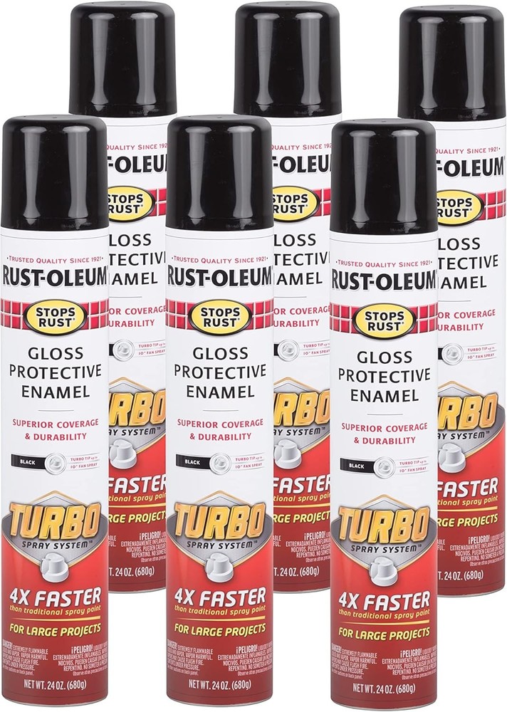 Rust-Oleum Turbo Anti-Rust Spray Paint, 24 oz, Gloss Black, 6 Pack
