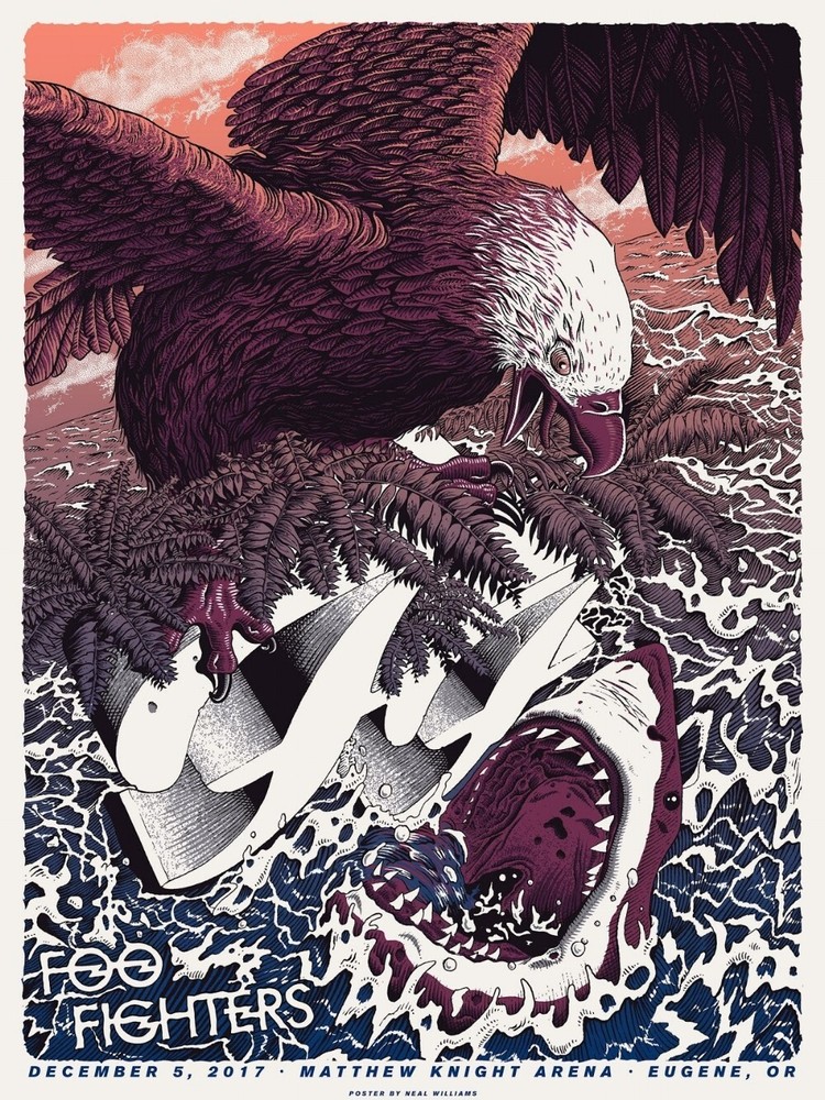Foo Fighters Poster 12/5/2017 Eugene OR Signed & Numbered #33/100 A/E
