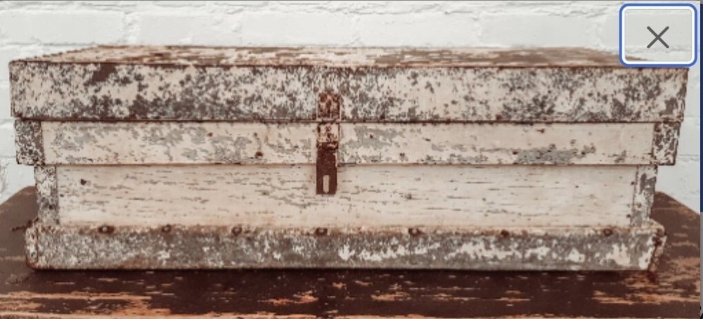Early Antique White Trunk/Chest/Toolbox with insert  & Zinc Bottom Chippy Gray