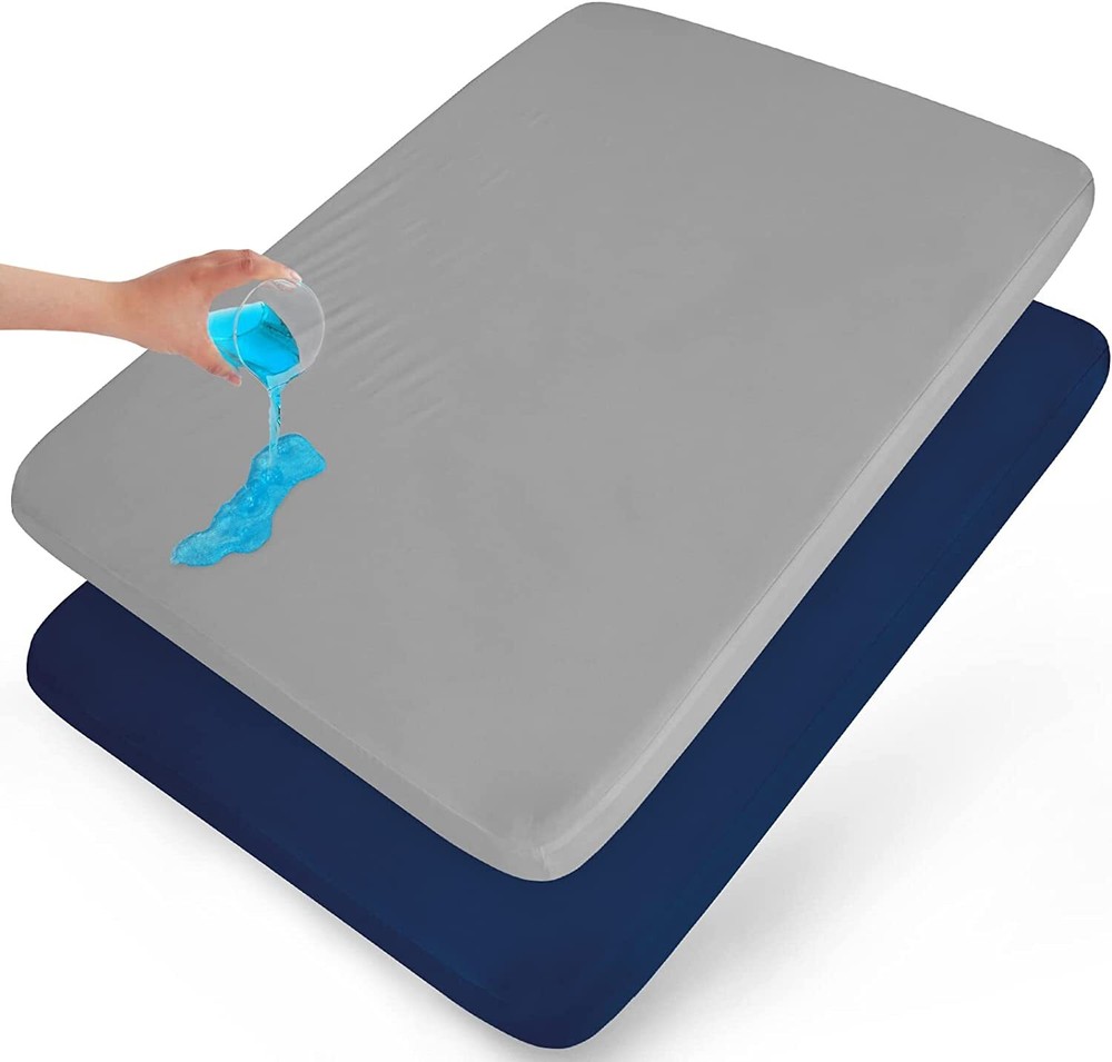 Waterproof Pack N Play Fitted Sheets Mini Crib Mattress Cover Protector 2 Pack