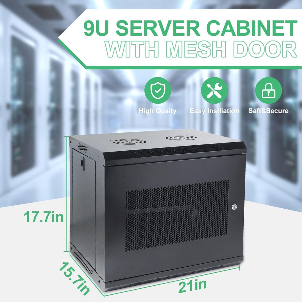 9U Wall Mount Server Cabinet IT Network Rack Enclosure Locking Door Black