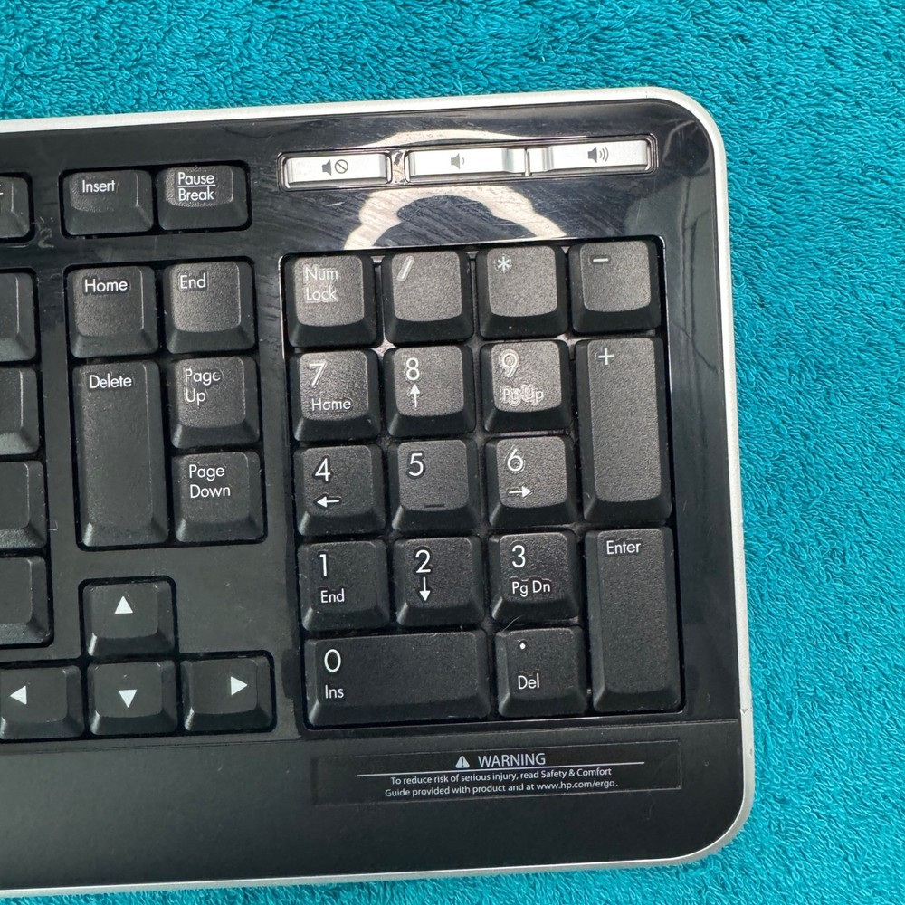 HP Wless Keyboard and Engage Mouse Set Black Silver Multimedia Keys Numeric Pad