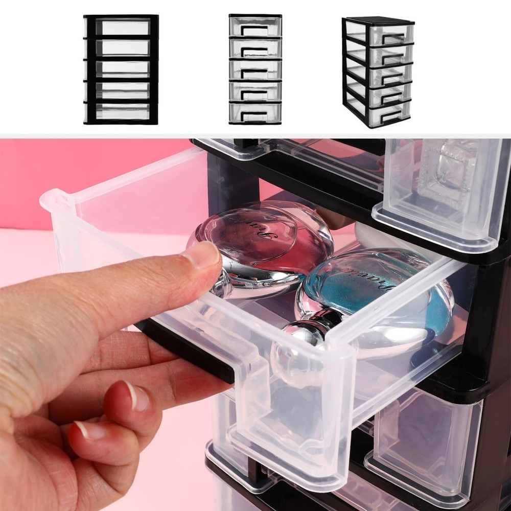 5 Tier Plastic Drawer Type Closet, Clear Stacking Desktop Makeup Organizer St...