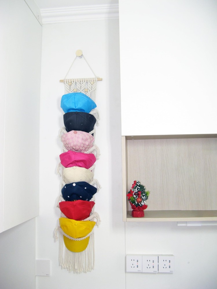 8-Tier Macrame Baseball Cap Organizer With Boho Hooks—Handwoven Boho Cap Hold...
