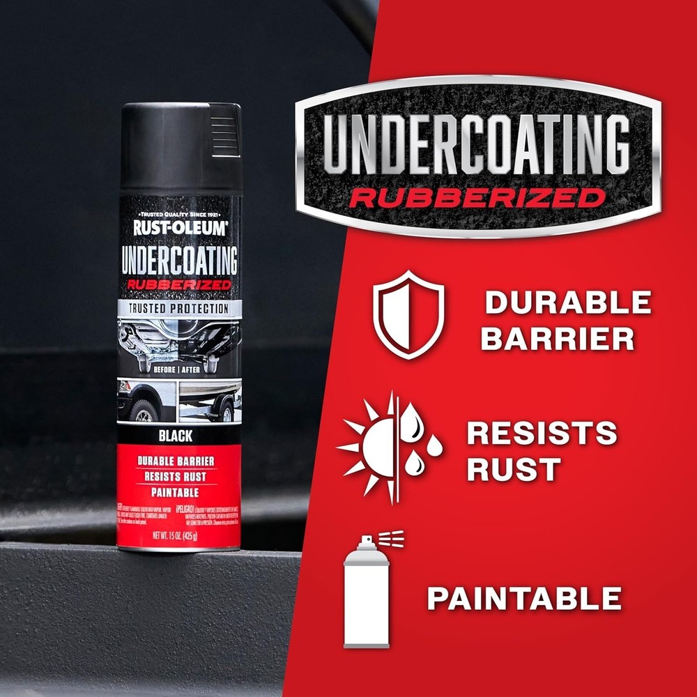 248657-6PK Stops Rust Undercoating Spray, 15 oz, Rubberized Black, 6 Pack