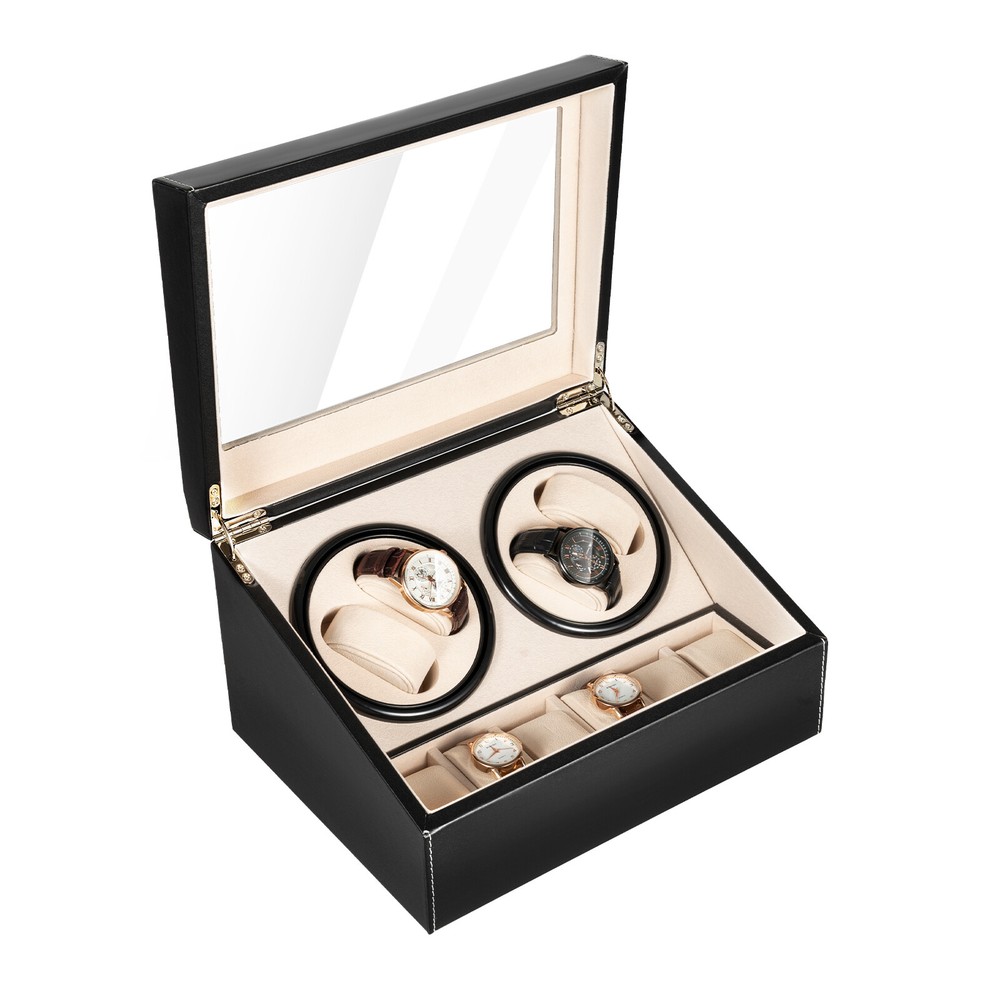 4+6 Luxury Automatic Rotation Watch Winder PU Leather Storage Case Display Box